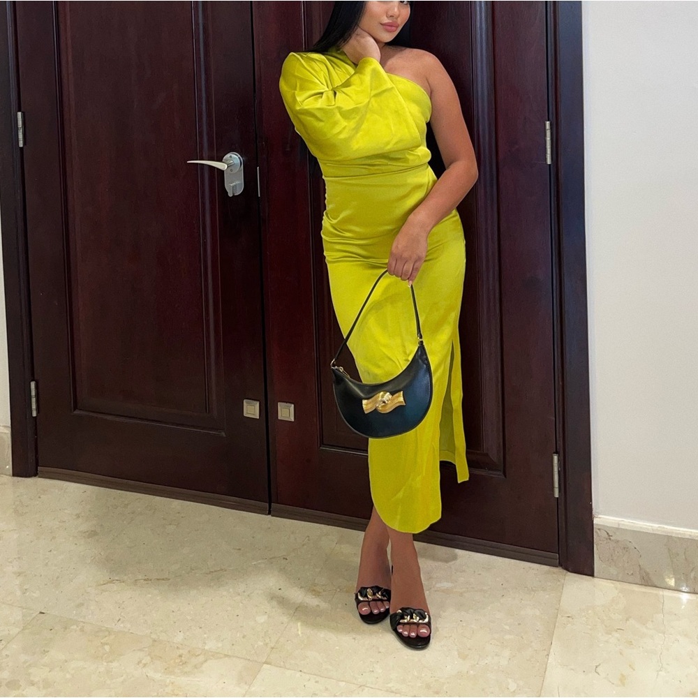 ZARA ASYMETRIC SATIN DRESS IN MID GREEN